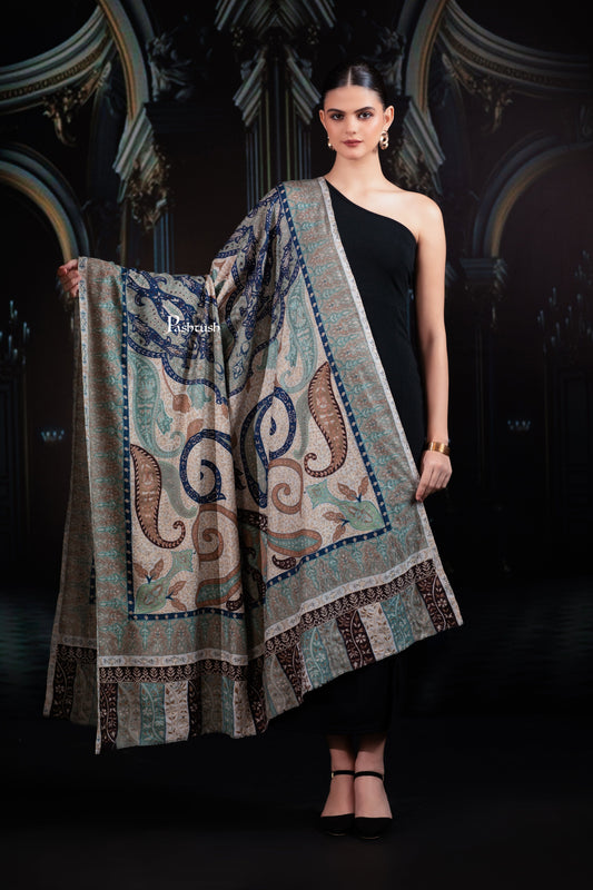 Pashtush India Womens Shawls Pashtush Womens Extra Fine Wool Shawl, Hand Embroidered Kalamkari Design, Coral Hues