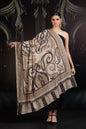 Pashtush India Womens Shawls Pashtush Womens Extra Fine Wool Shawl, Hand Embroidered Kalamkari Design, Earthy Neutrals