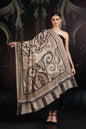 Pashtush India Womens Shawls Pashtush Womens Extra Fine Wool Shawl, Hand Embroidered Kalamkari Design, Earthy Neutrals