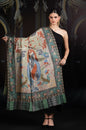 Pashtush India Womens Shawls Pashtush Womens Extra Fine Wool Shawl, Hand Embroidered Kalamkari Design, Light Pastels