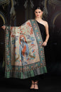 Pashtush India Womens Shawls Pashtush Womens Extra Fine Wool Shawl, Hand Embroidered Kalamkari Design, Light Pastels
