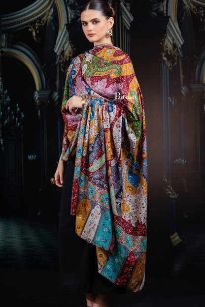 Pashtush India Womens Shawls Pashtush Womens Extra Fine Wool Shawl, Hand Embroidered Kalamkari Design, Multicolour