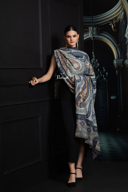 Pashtush India Womens Shawls Pashtush Womens Extra Fine Wool Shawl, Hand Embroidered Kalamkari Design, Teal Grace