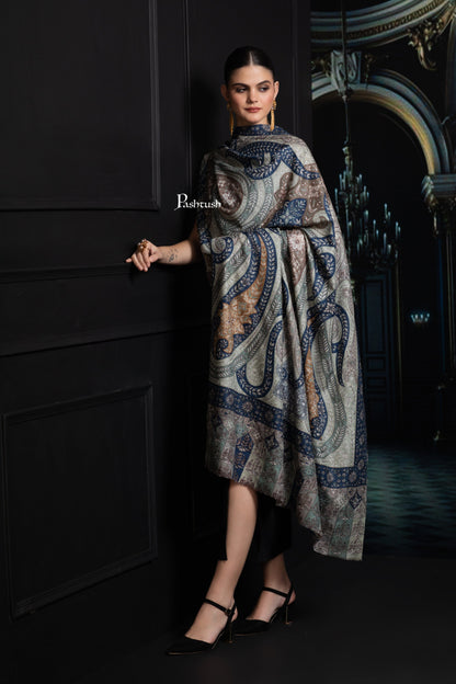 Pashtush India Womens Shawls Pashtush Womens Extra Fine Wool Shawl, Hand Embroidered Kalamkari Design, Teal Grace