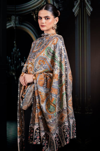 Pashtush India Womens Shawls Pashtush Womens Extra Fine Wool Shawl, Hand Embroidered Kalamkari, Pastel Hues