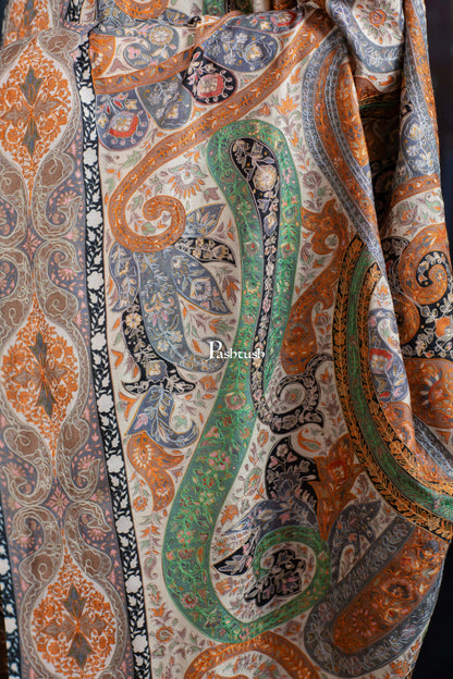 Pashtush India Womens Shawls Pashtush Womens Extra Fine Wool Shawl, Hand Embroidered Kalamkari, Pastel Hues