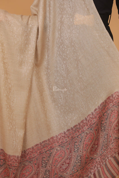 Pashtush India Womens Stoles and Scarves Scarf Pashtush womens Extra Fine Wool shawl, JACQUARD PALLA design, Beige
