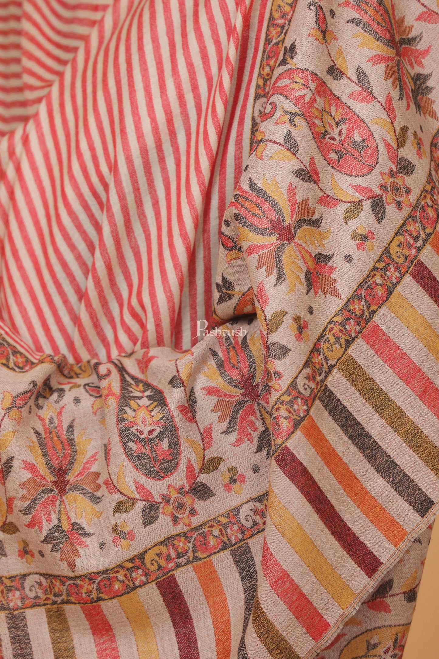 Pashtush India Womens Stoles and Scarves Scarf Pashtush womens Extra Fine Wool shawl, JACQUARD PALLA design, Red