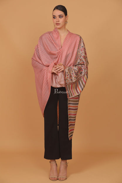 Pashtush India Womens Stoles and Scarves Scarf Pashtush womens Extra Fine Wool shawl, JACQUARD PALLA design, Red