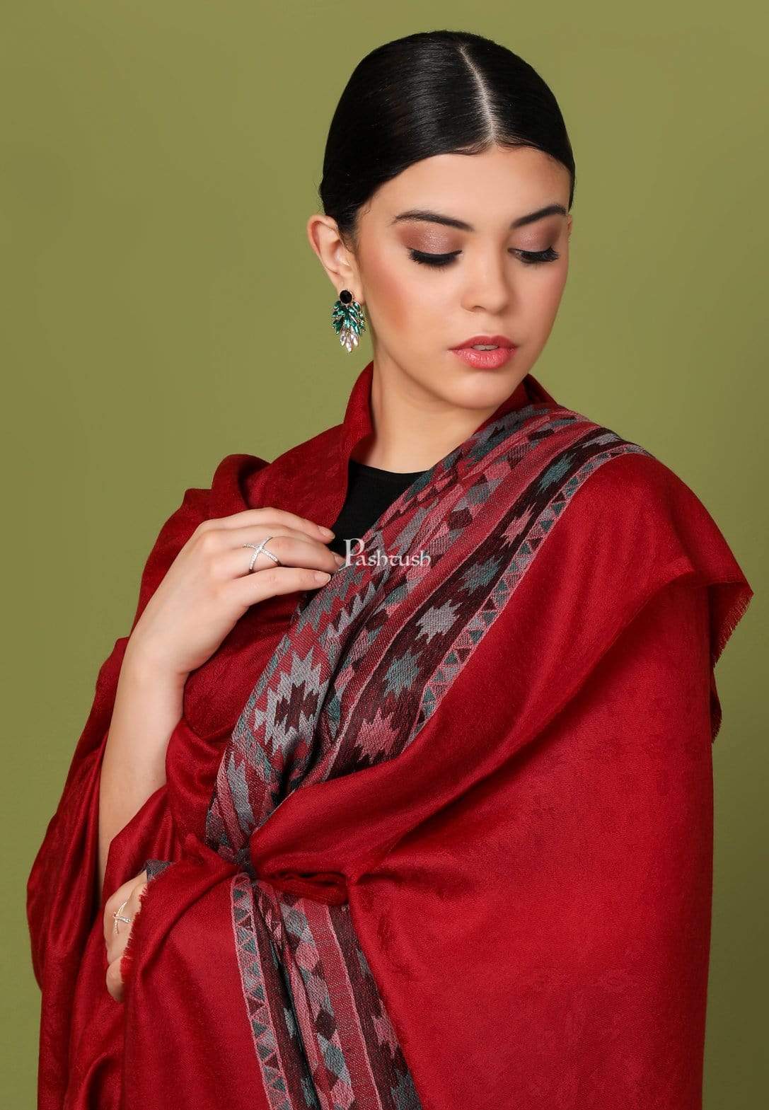 Pashtush Shawl Store Shawl Pashtush Womens Extra Fine Wool Shawl, Jacquard, Soft, Warm and Ultra Light Weight