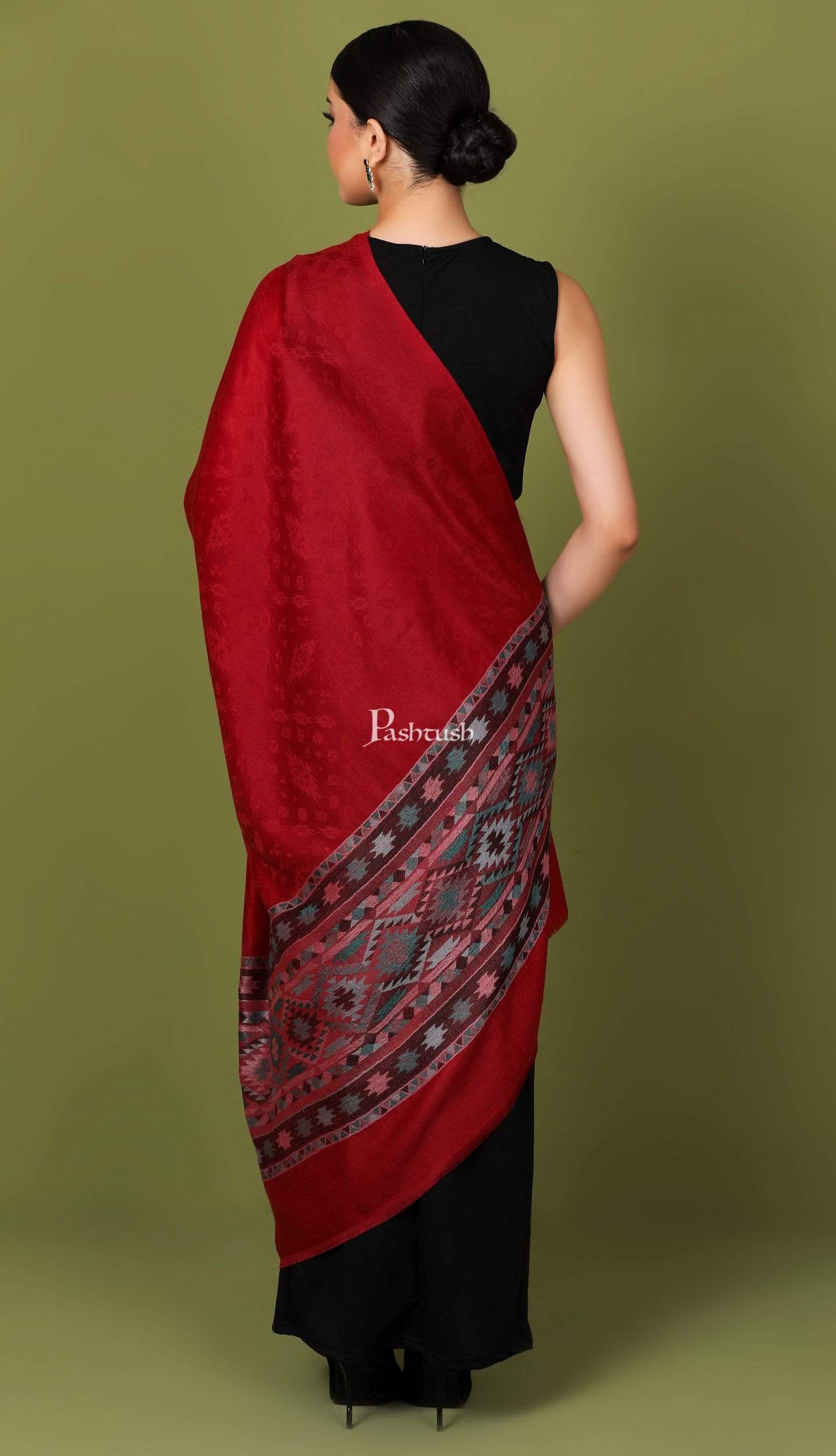 Pashtush Shawl Store Shawl Pashtush Womens Extra Fine Wool Shawl, Jacquard, Soft, Warm and Ultra Light Weight