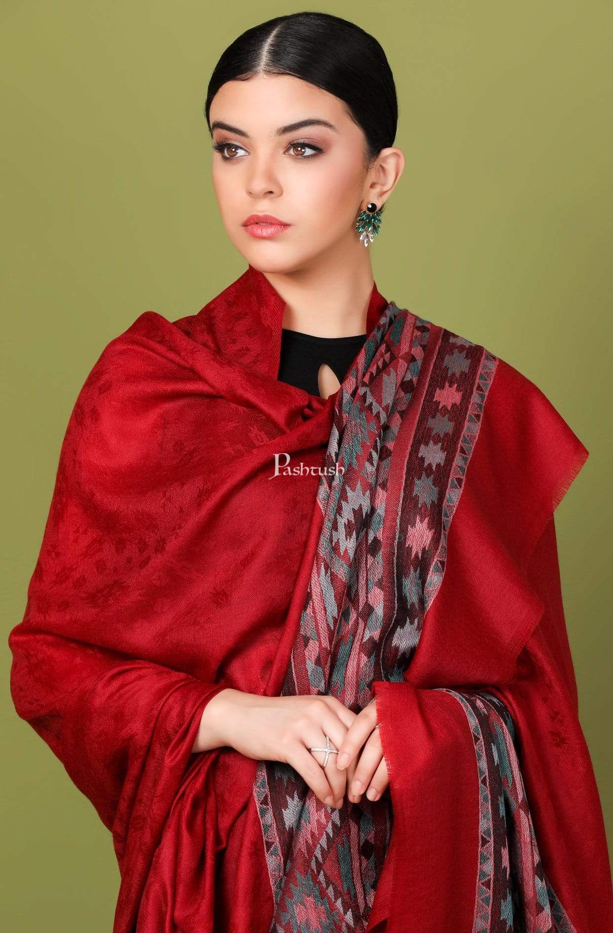 Pashtush Shawl Store Shawl Pashtush Womens Extra Fine Wool Shawl, Jacquard, Soft, Warm and Ultra Light Weight