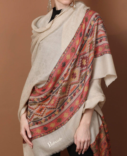 Pashtush Shawl Store Shawl Pashtush Womens Extra Fine Wool Shawl, Jacquard, Soft, Warm and Ultra Light Weight