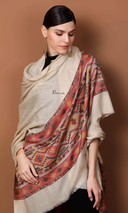 Pashtush Shawl Store Shawl Pashtush Womens Extra Fine Wool Shawl, Jacquard, Soft, Warm and Ultra Light Weight