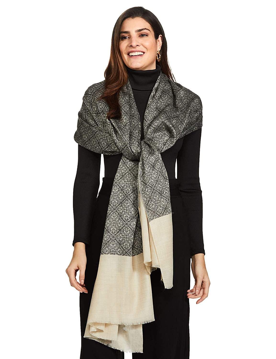 Pashtush India 114x228 Pashtush Womens Extra Fine Wool Shawl, Jacquard, Soft, Warm And Ultra Light Weight