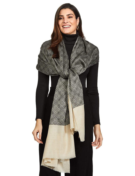 Pashtush India 114x228 Pashtush Womens Extra Fine Wool Shawl, Jacquard, Soft, Warm And Ultra Light Weight