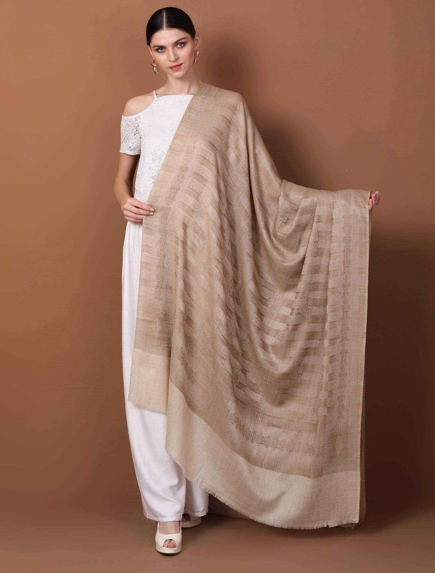 Pashtush India 114x228 Pashtush Womens Extra Fine Wool Shawl, Jacquard, Soft, Warm and Ultra Light Weight