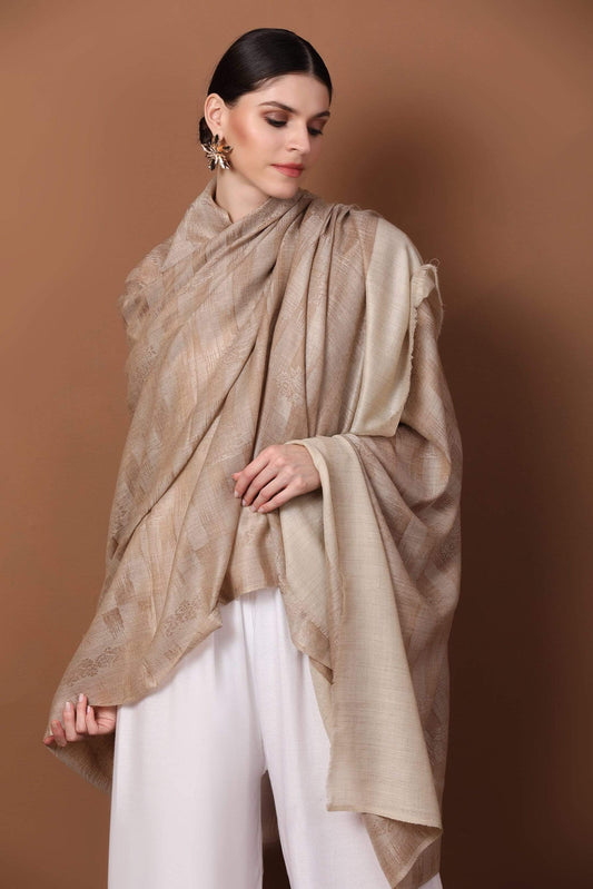 Pashtush India 114x228 Pashtush Womens Extra Fine Wool Shawl, Jacquard, Soft, Warm and Ultra Light Weight