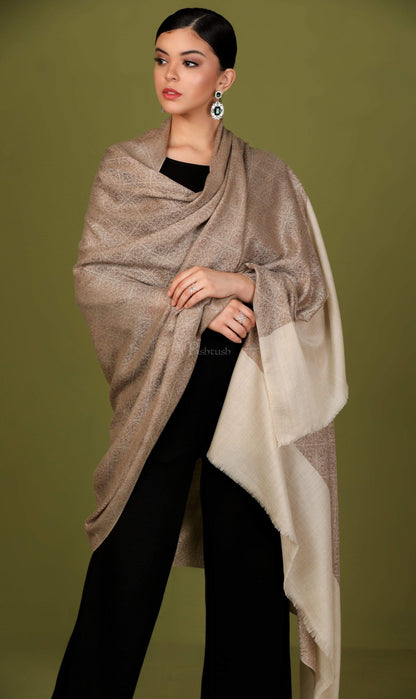 Pashtush India 114x228 Pashtush Womens Extra Fine Wool Shawl, Jacquard, Soft, Warm and Ultra Light Weight
