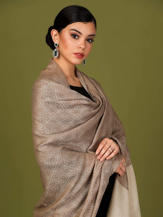 Pashtush India 114x228 Pashtush Womens Extra Fine Wool Shawl, Jacquard, Soft, Warm and Ultra Light Weight