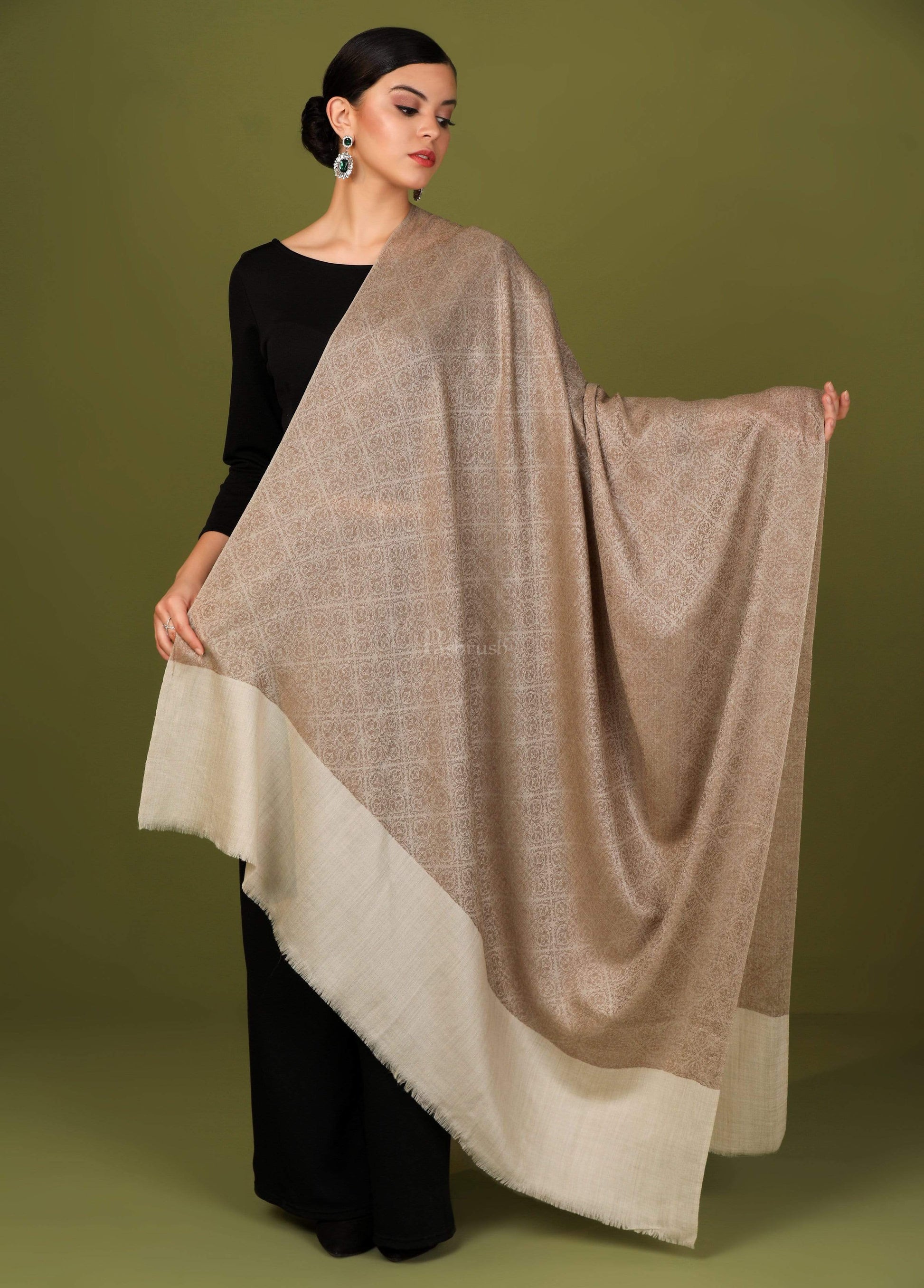 Pashtush India 114x228 Pashtush Womens Extra Fine Wool Shawl, Jacquard, Soft, Warm and Ultra Light Weight