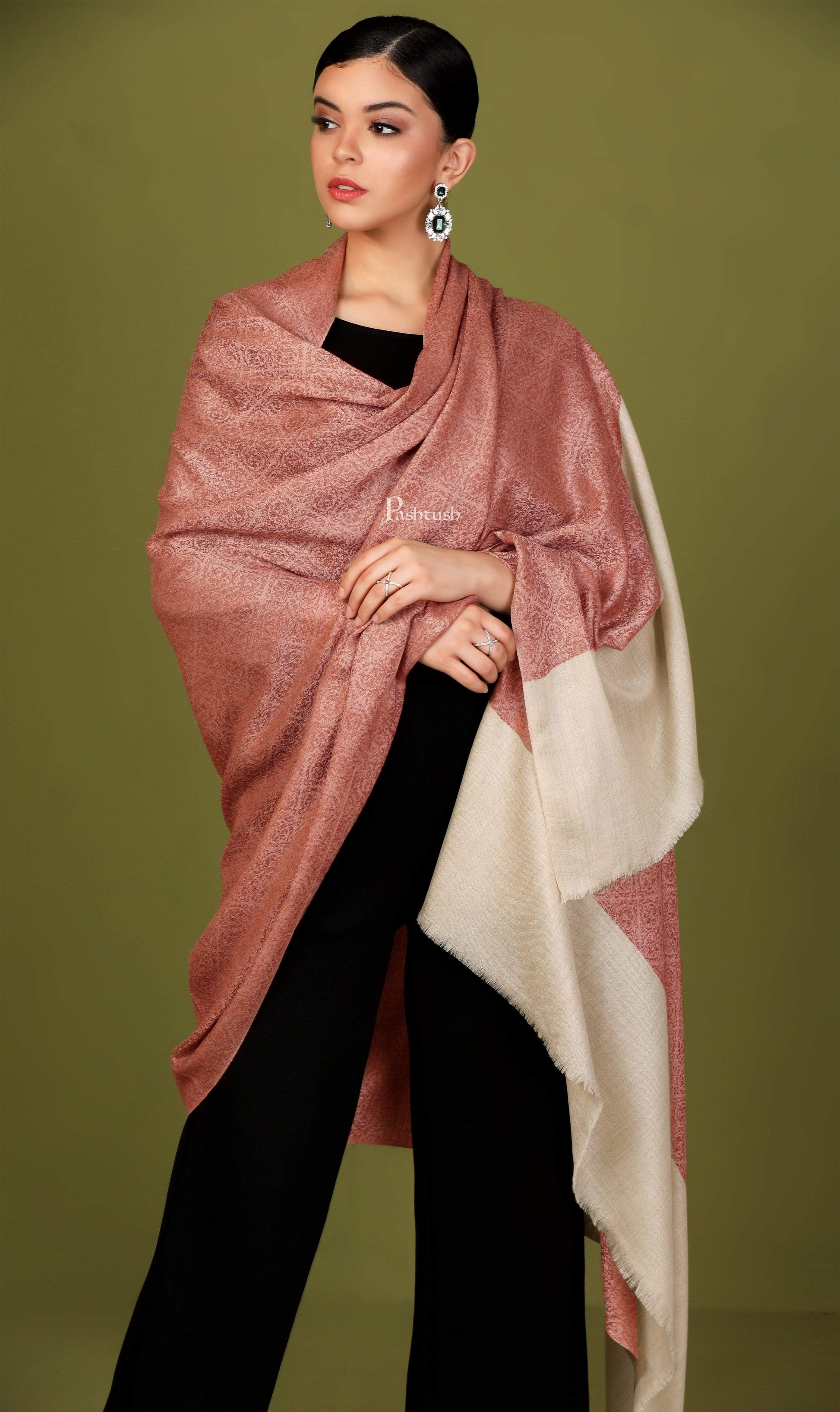 Pashtush India 114x228 Pashtush Womens Extra Fine Wool Shawl, Jacquard, Soft, Warm and Ultra Light Weight