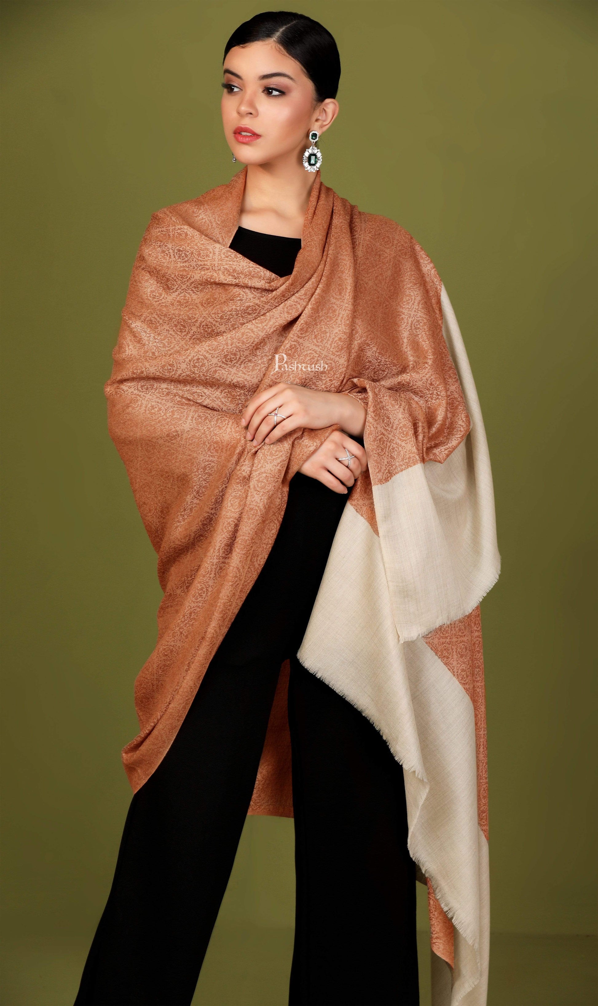 Pashtush India 114x228 Pashtush Womens Extra Fine Wool Shawl, Jacquard, Soft, Warm and Ultra Light Weight