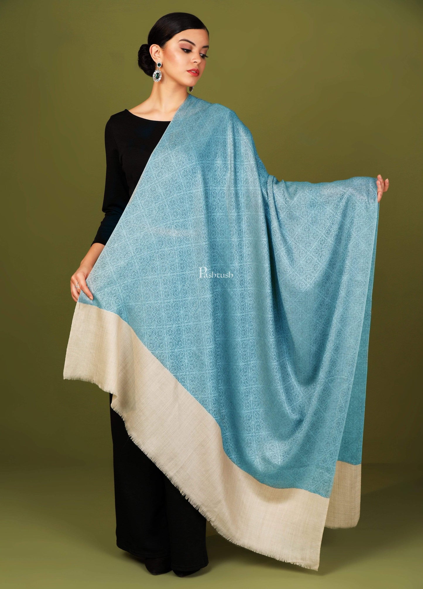 Pashtush India 114x228 Pashtush Womens Extra Fine Wool Shawl, Jacquard, Soft, Warm and Ultra Light Weight