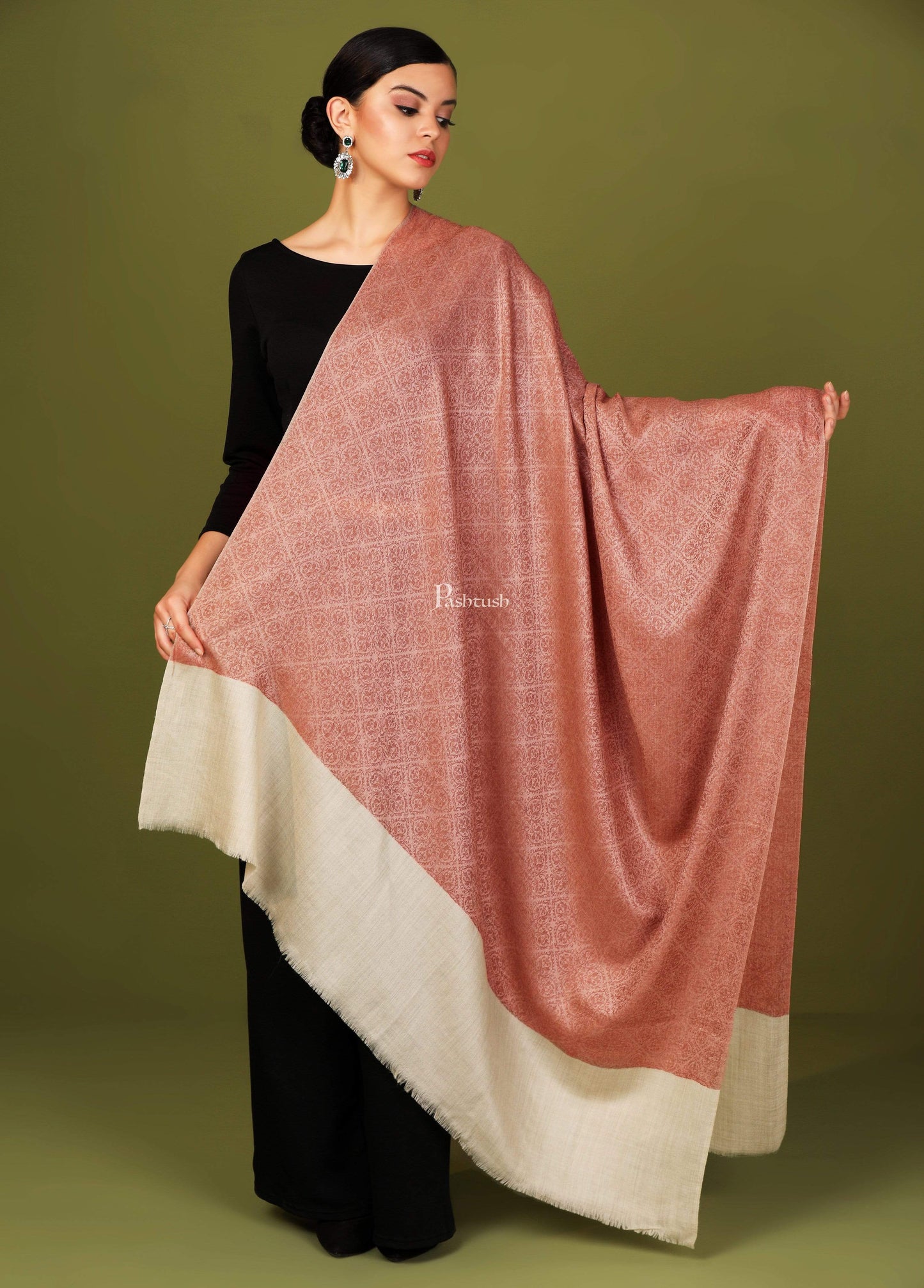 Pashtush India 114x228 Pashtush Womens Extra Fine Wool Shawl, Jacquard, Soft, Warm and Ultra Light Weight