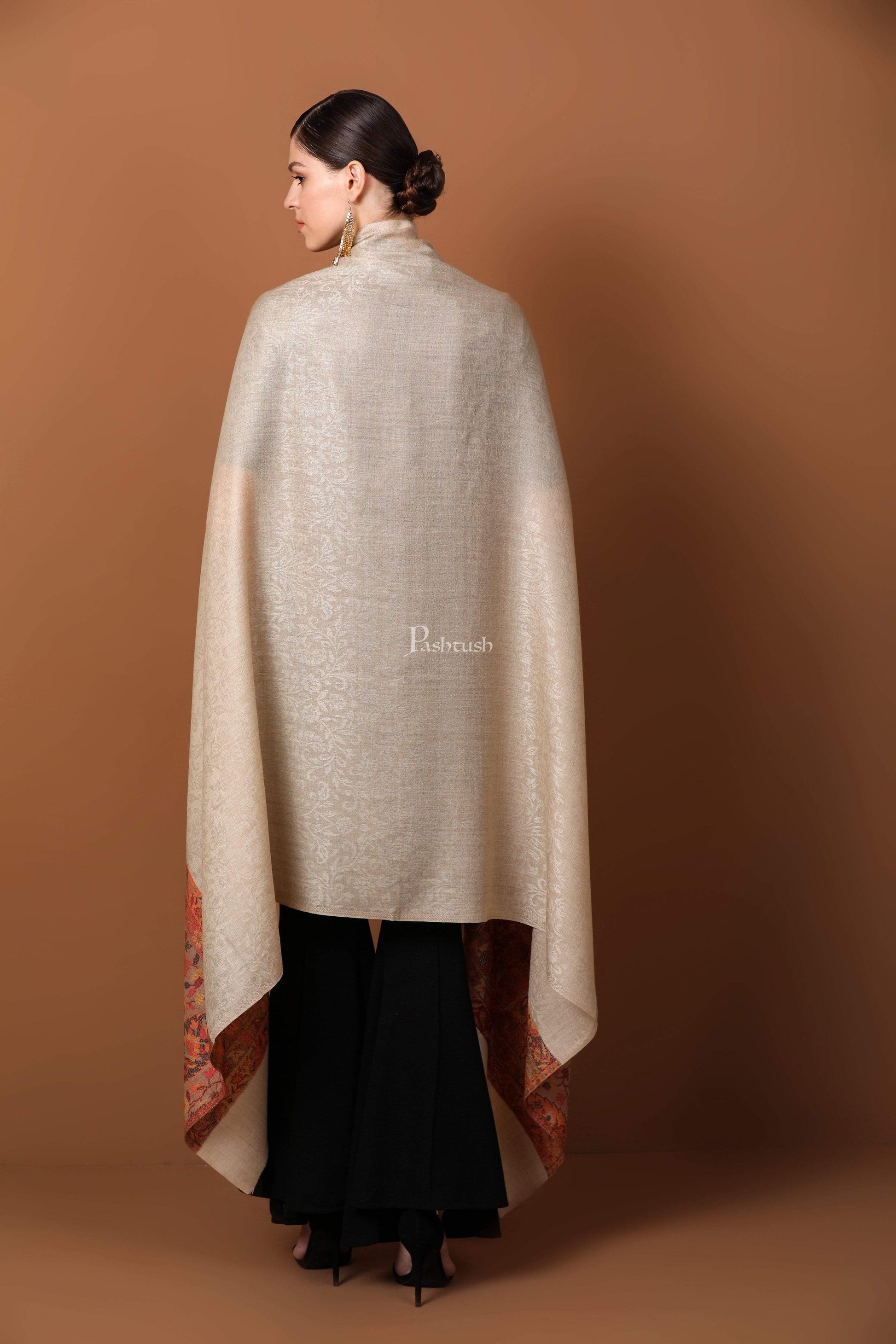 Pashtush India 100x200 Pashtush Womens Extra Fine Wool Shawl, Jacquard, Soft, Warm and Ultra Light Weight