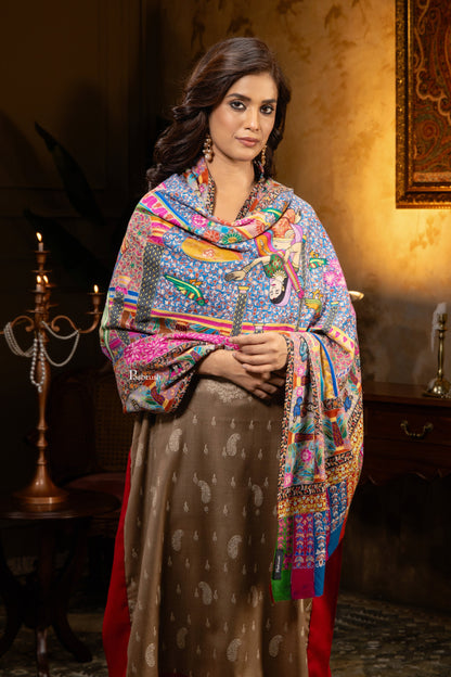 Pashtush India Womens Shawls Pashtush Womens Extra Fine Wool Shawl, Kalamkari Embroidery Design, Multicolour