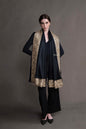 Pashtush India Womens Shawls Pashtush Womens Extra Fine Wool Shawl, Metallic Tilla Embroidery, Border Design, Black