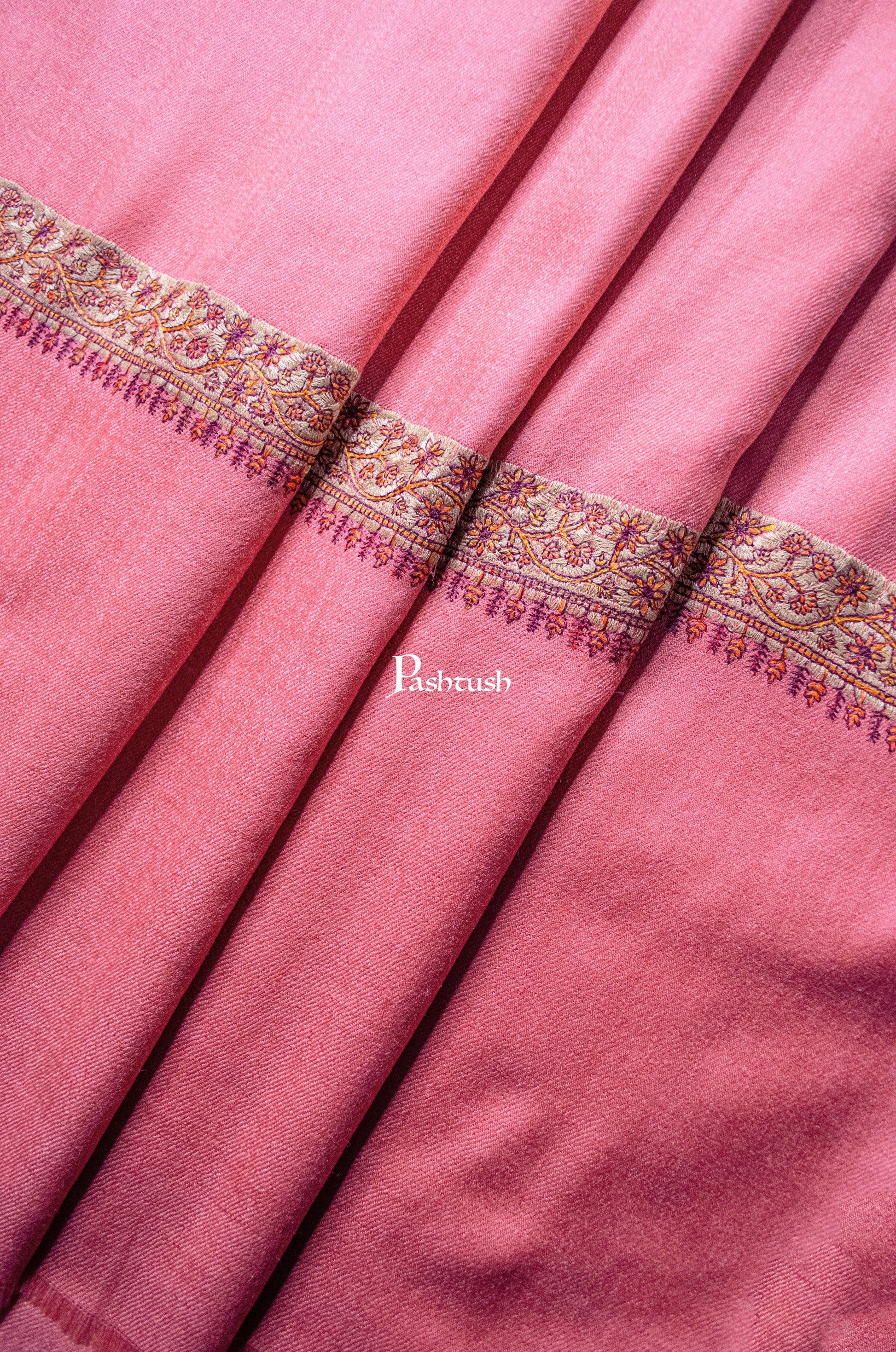 Pashtush India Womens Shawls Pashtush Womens Extra Fine Wool Shawl, Multi Border Embroidery  Design, Rose