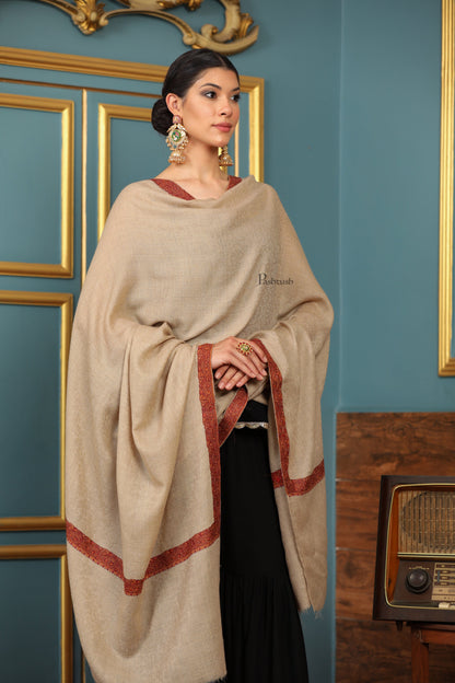 Pashtush India Womens Shawls Pashtush Womens Extra Fine Wool Shawl, Mutli Border Design, Beige