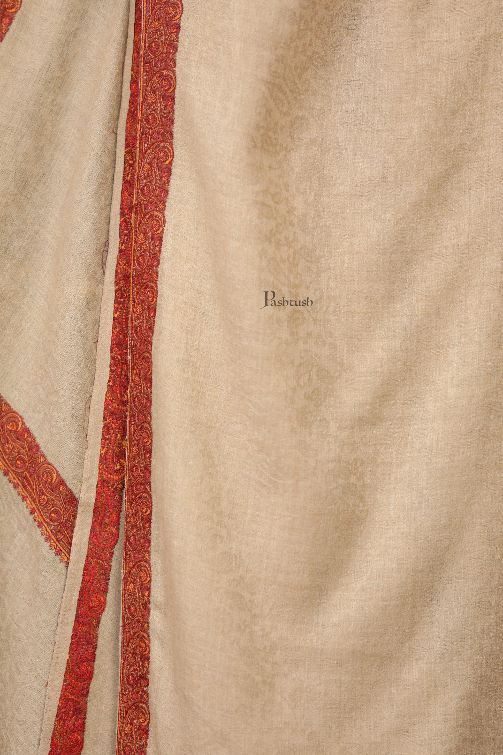 Pashtush India Womens Shawls Pashtush Womens Extra Fine Wool Shawl, Mutli Border Design, Beige