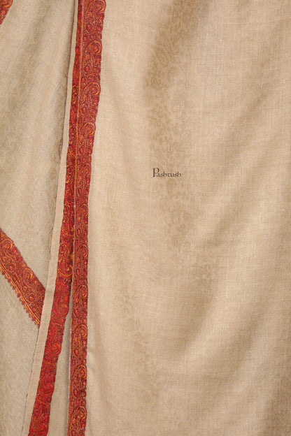 Pashtush India Womens Shawls Pashtush Womens Extra Fine Wool Shawl, Mutli Border Design, Beige