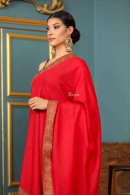 Pashtush India Womens Shawls Pashtush Womens Extra Fine Wool Shawl, Mutli Border Design, Red