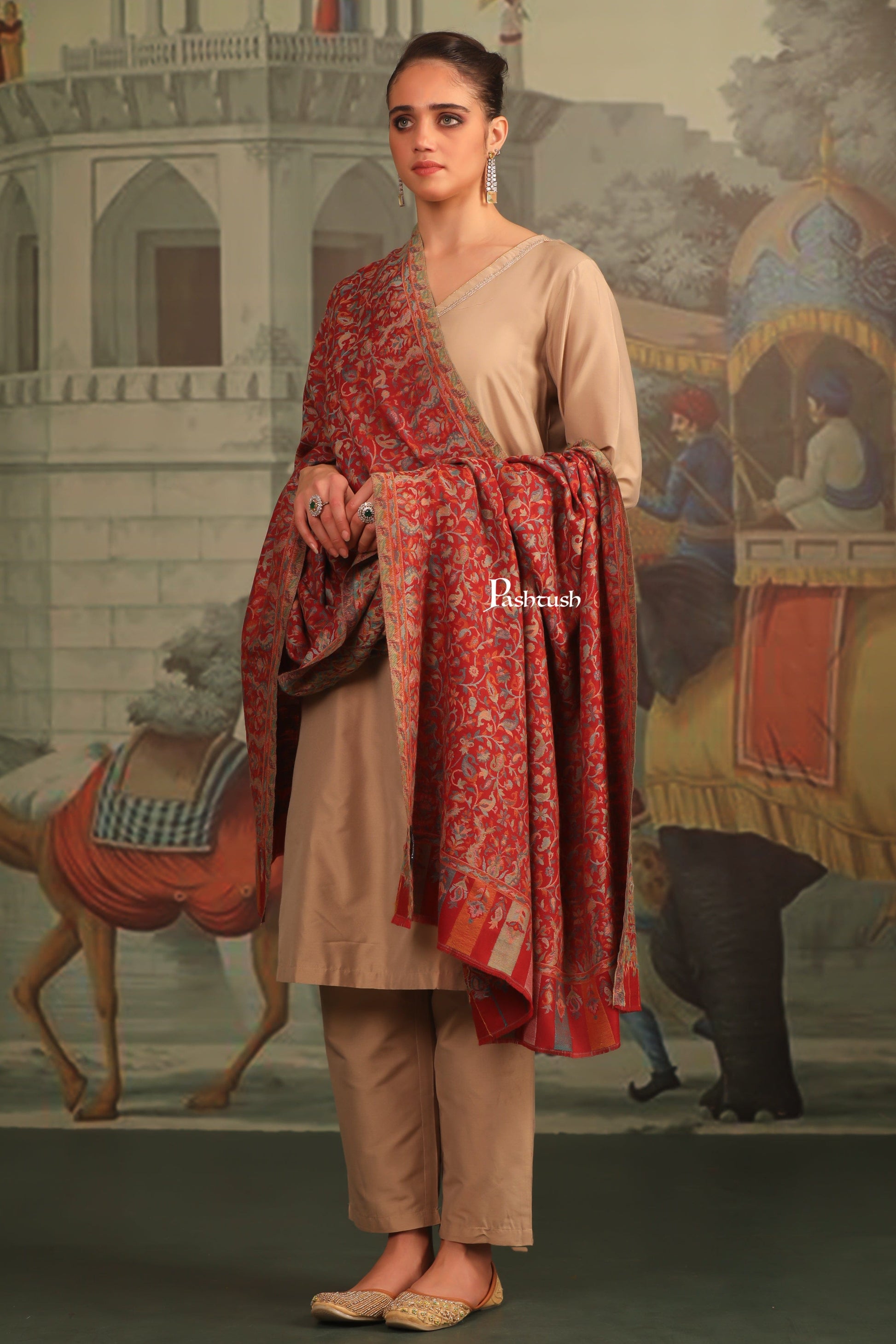 Pashtush India Womens Shawls Pashtush Womens Extra Fine Wool Shawl, Paisley Design, Maroon