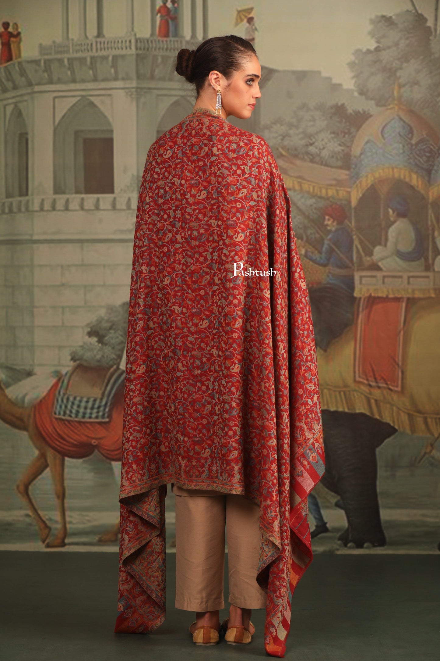 Pashtush India Womens Shawls Pashtush Womens Extra Fine Wool Shawl, Paisley Design, Maroon