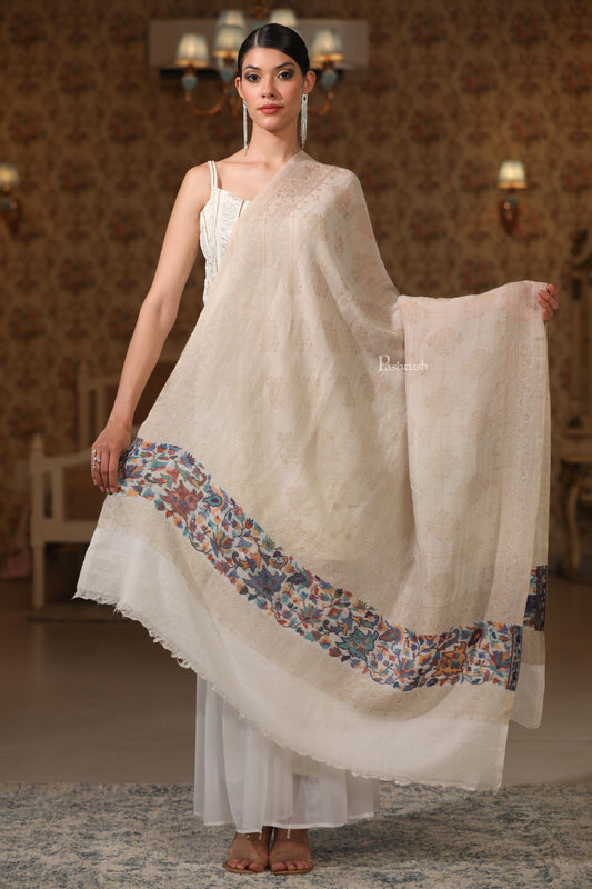 Pashtush India Womens Shawls Pashtush Womens Extra Fine Wool Shawl, Paisley Palla Twilight Collection Design, Beige