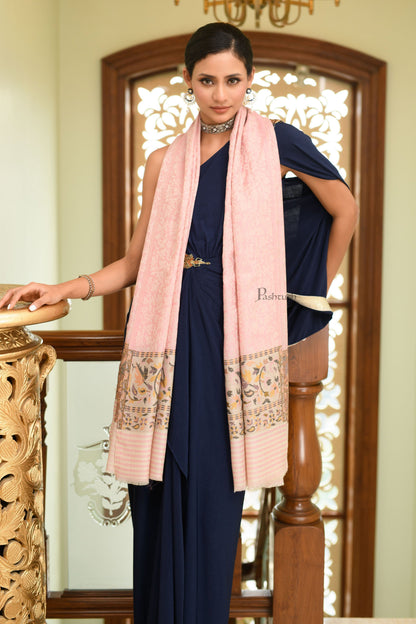 Pashwool Womens Shawls Pashtush Womens Extra Fine Wool Shawl, Paisley Palla Woven Design, Light Pink