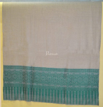 Pashtush India Womens Shawls Pashtush womens Extra Fine Wool shawl, Paisley Weave design, Beige and Green