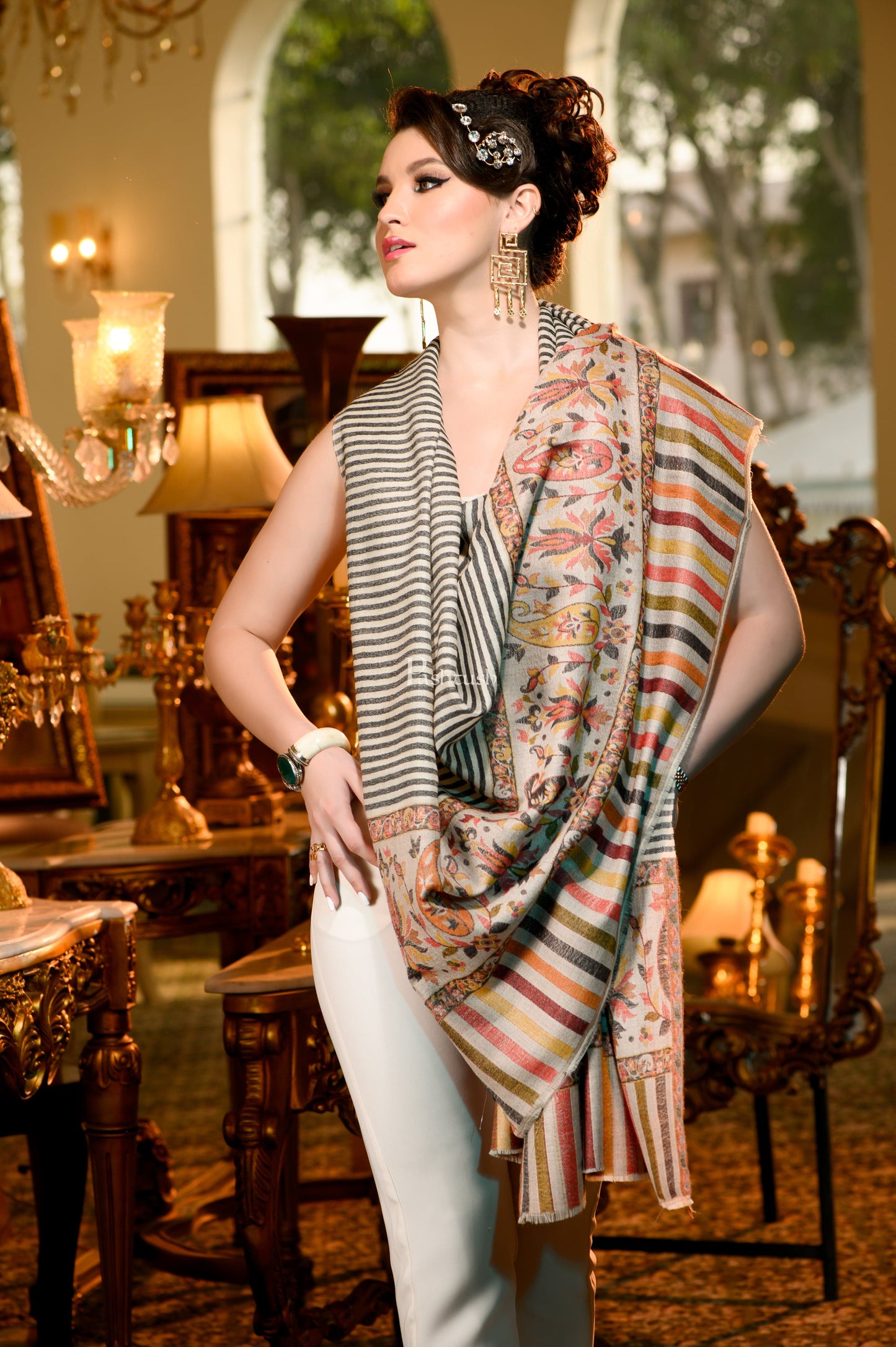 Pashtush India Womens Shawls Pashtush Womens Extra Fine Wool Shawl, Paisley Weave Design, Multicolour