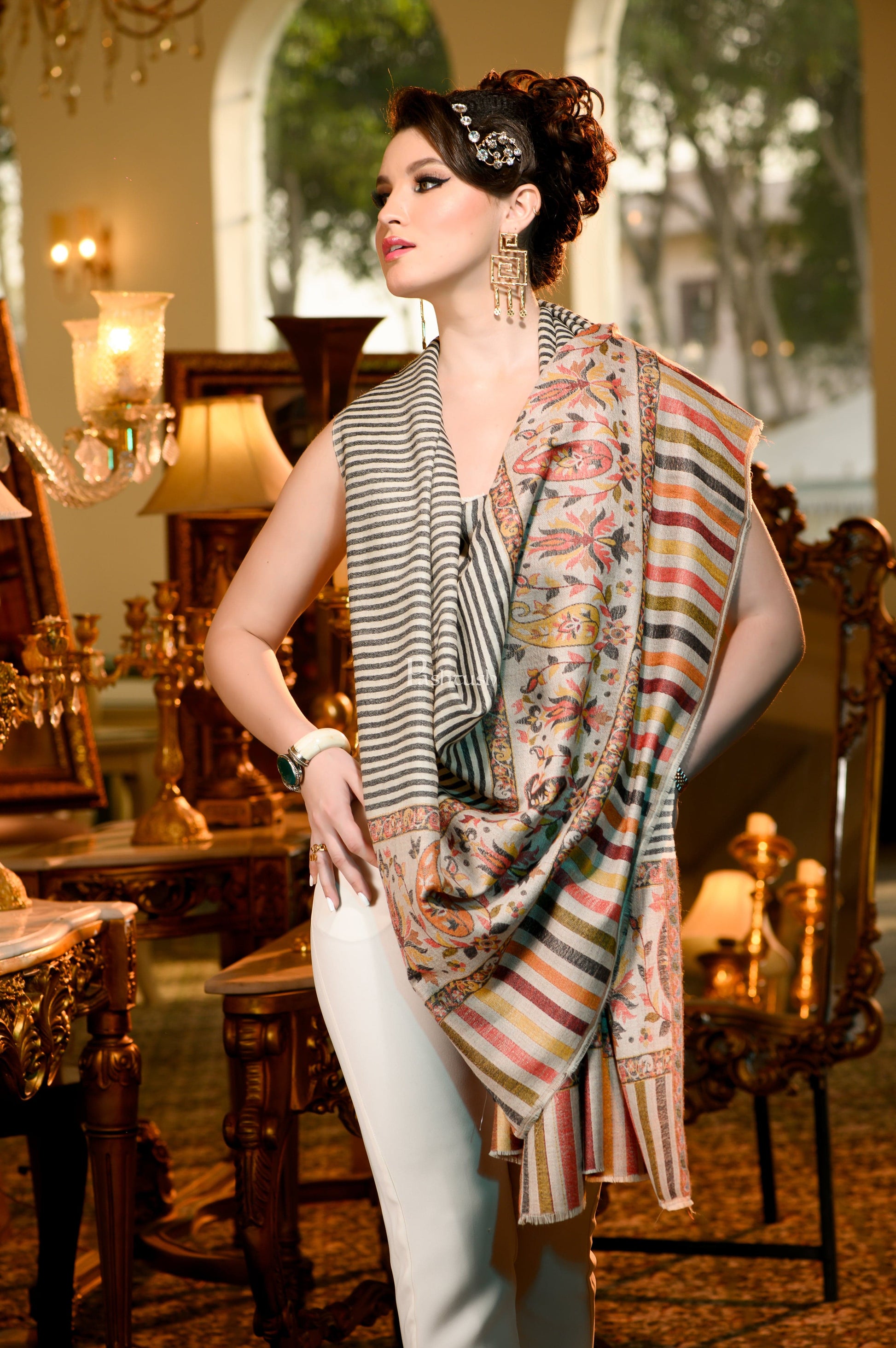 Pashtush India Womens Shawls Pashtush Womens Extra Fine Wool Shawl, Paisley Weave Design, Multicolour
