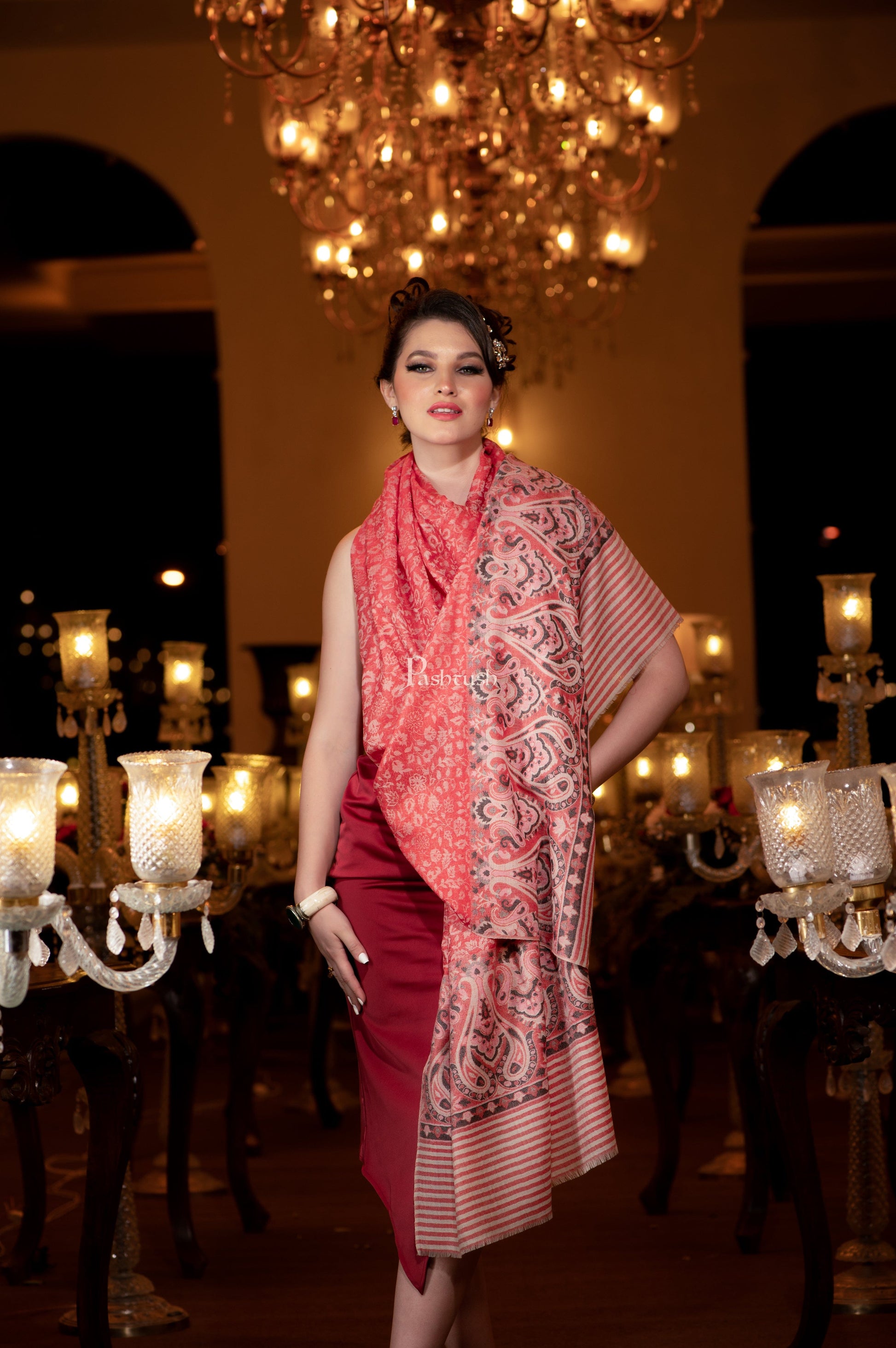 Pashtush India Womens Shawls Pashtush Womens Extra Fine Wool Shawl, Paisley Weave Design, Red