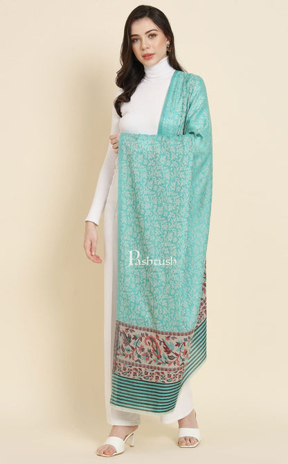 Pashtush India Womens Shawls Pashtush Womens Extra Fine Wool Shawl, Paisley Weave Design, Seagreen