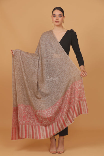 Pashtush India Womens Stoles and Scarves Scarf Pashtush womens Extra Fine Wool shawl, PAISLEY WEAVE design, Taupe