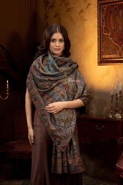 Pashtush India Womens Shawls Pashtush Womens Extra Fine Wool Shawl, Pasiley Design, Multicolour