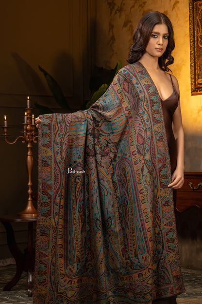 Pashtush India Womens Shawls Pashtush Womens Extra Fine Wool Shawl, Pasiley Design, Multicolour