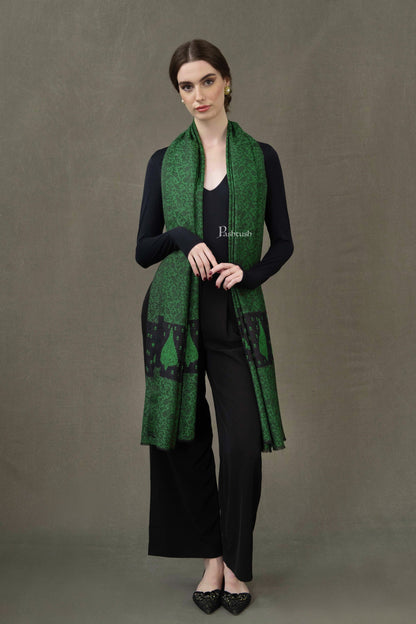 Pashtush India Womens Shawls Pashtush Womens Extra Fine Wool Shawl, Pasiley Embroidery Palla Design, Green